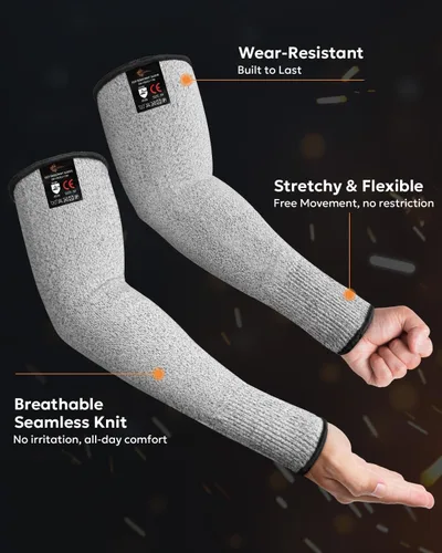 Miniatura 3 de Evridwear - 1 par de mangas resistentes a cortes para protección de brazos en el trabajo, EN388 Nivel 5, contra punciones, con o sin orificio