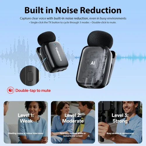 Miniatura 2 de Mini micrófono inalámbrico Lavalier para iPhone, iPad, Android, reducción de ruido y silencio, funda de carga de 33 horas, cambiador de voz AI