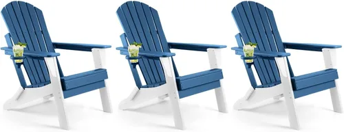 Miniatura 19 de FUNBERRY Juego de 6 sillas plegables Adirondack para todo tipo de clima, sillas para hogueras de polietileno de alta densidad con portavasos