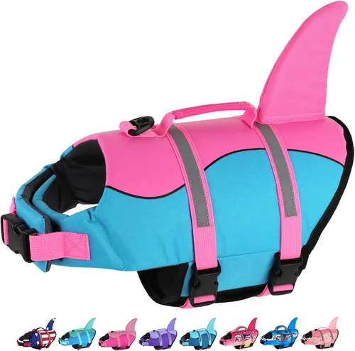 Miniatura 23 de Dogcheer Chaleco salvavidas para perros Tiburón, Chaleco salvavidas ajustable para perros para natación y navegación con flotabilidad superior y asa