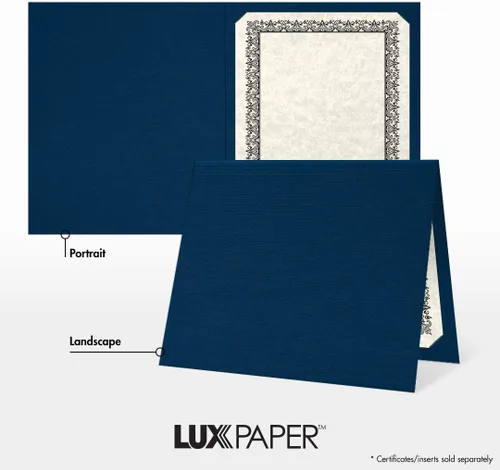 Miniatura 4 de LUXPaper Porta certificados de 9.5 x 12 pulgadas, lino azul náutico, cubierta de 100 libras, 25 unidades Lino Azul Oscuro