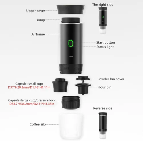 Miniatura 3 de Cafetera portátil, cafetera eléctrica inalámbrica 3 en 1, funciona con cápsulas y café molido, cafetera fría y calefacción con taza de 5.1 fl oz