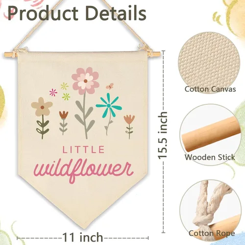 Miniatura 5 de Banderín Pequeño de Flores Silvestres - Bandera de Pennant Colgante de Lienzo, Señal de Pared Decorativa, Regalo para Guardería, Dormitorio, Sala