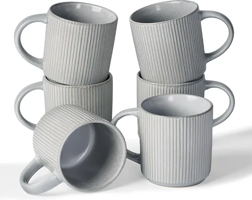 Miniatura 12 de Juego de Tazas de Café Famiware para 6, Tazas de 12 oz con Asa para Café, Té, Cacao, Leche - Juego de Vajilla de Cerámica y Gres, Blanco Mate Blanco