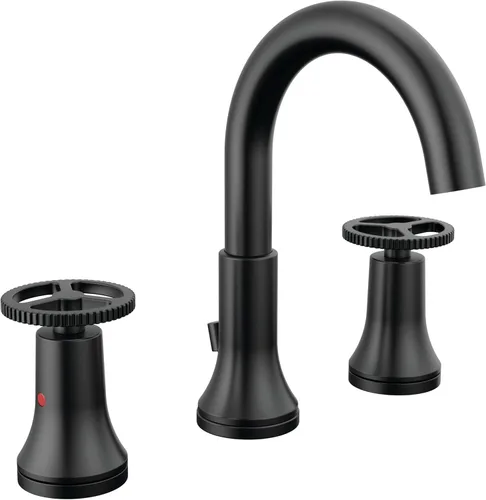 Delta Faucet Trinsic - Grifo de baño de gran extensión de 3 agujeros, grifo de baño negro mate, tecnología de sello de diamante, ensamblaje de