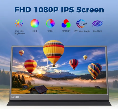 Miniatura 2 de Monitor Portátil de 15.6 Pulgadas 1080P FHD IPS Pantalla de Juegos con USB-C y HDMI, Segunda Pantalla Externa Ultra-Delgada con Cubierta Inteligente