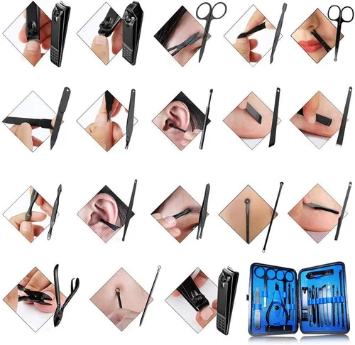 Miniatura 5 de Kit de manicura y pedicura 18 en 1, cortador de uñas de acero inoxidable de alta precisión, tijeras afiladas para hombres y mujeres, tijeras Azul_18