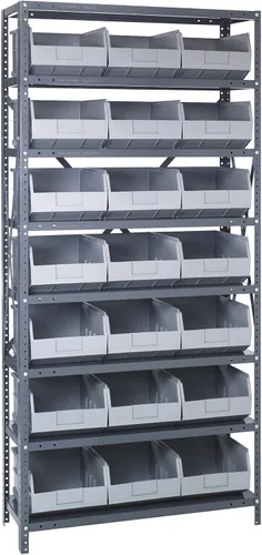 Miniatura 31 de Quantum QSBU-245BK Heavy Duty Shelving Unit with (7) Shelves and (24) QUS245 Black Bins for Garage Warehouse Storage Distribution 400 lb Load