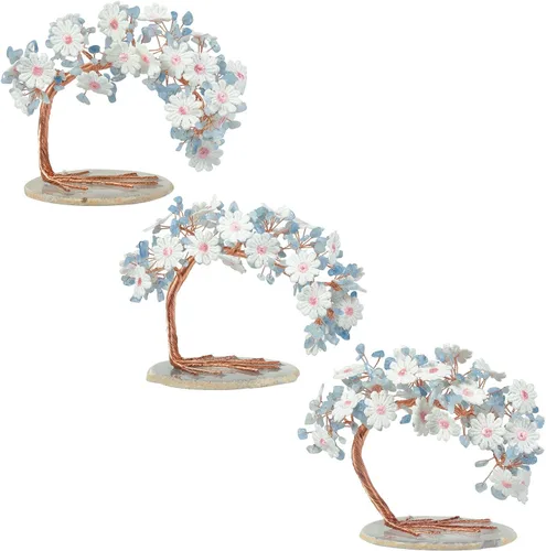 Miniatura 4 de Árbol de dinero con flores bordadas de cristal con base de ágata, buena suerte, Feng Shui, árbol bonsái para decoración de mesa de oficina en casa