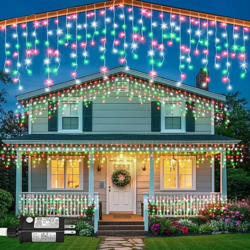 Miniatura 18 de Luces de carámbano, luces de Navidad de 33 pies con 400 LED, 75 caídas, 8 modos, enchufable e impermeable, para festividades, boda, fiesta, hogar