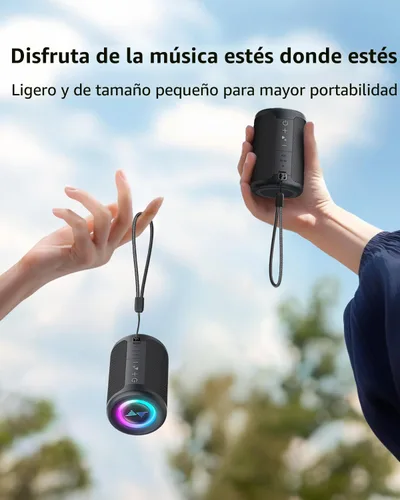Miniatura 3 de LENRUE Altavoz Bluetooth Pequeño Portátil con Luces, Sonido Envolvente Estéreo TWS, Alimentado por Tipo C, Bluetooth 5.3, Entrada de Tarjeta AUX TF