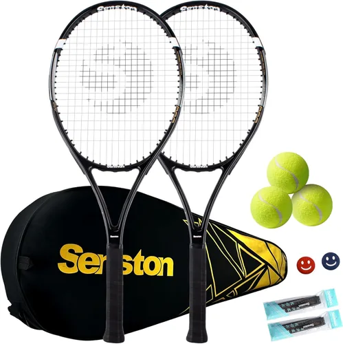 Raquetas de tenis Senston para adultos de 27 pulgadas - Juego de raquetas de tenis para 2 jugadores con 3 pelotas, 2 empuñaduras, 2 amortiguadores