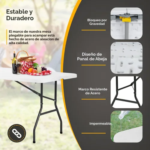 Miniatura 4 de Dopinmin Mesa plegable portátil de plástico resistente de 6 pies, mesas de comedor de plástico para interiores y exteriores, para campamento, picnic