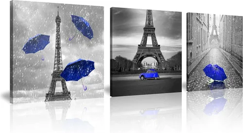 Miniatura 10 de NAN Wind 3 piezas de lienzo moderno Giclée impresiones en blanco y negro con paraguas rojos, lienzo romántico para parejas, pinturas de paisaje rojo