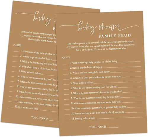 Miniatura 6 de Family Feud - Juego de baby shower, paquete de 30 tarjetas, clave de respuestas, decoraciones de género neutro, suministros de juego
