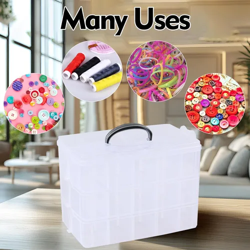 Miniatura 6 de Caja de almacenamiento apilable de plástico con 30 compartimentos ajustables, 3 niveles, organizadores de manualidades apilables transparentes