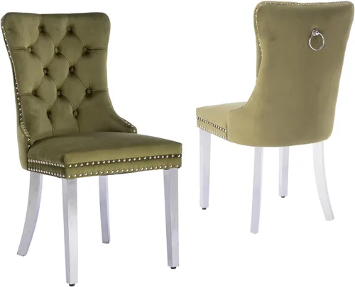 Miniatura 115 de LKTART Juego de 2 sillas de comedor de terciopelo, sillas de comedor copetudas con ribete de anillo de clavo, silla de comedor tapizada con patas