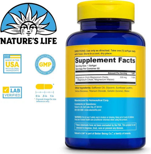 Miniatura 2 de NATURE'S LIFE SoftMag 500 mg Complejo de Magnesio - Apoyo a la salud ósea, muscular y cardíaca - Cápsulas blandas fáciles de tragar - Garantía de 60