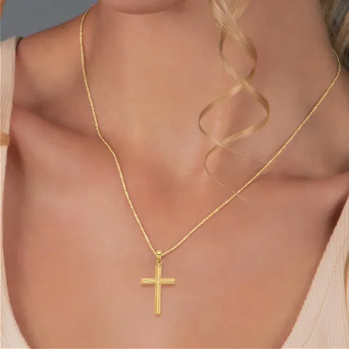 Miniatura 2 de Diamond2Deal Colgante de cruz de oro amarillo de 14 k (L- 1.437 in W- 0.762 in)