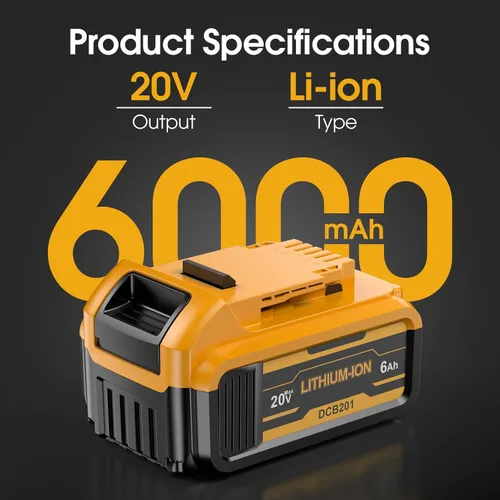 Miniatura 2 de Paquete de 2 baterías de repuesto de 20 V máx. 6.0 mAh para DE-Walt, DCB200 DCB201 batería de repuesto con estación de cargador de batería DCB201