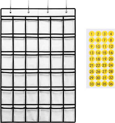 Miniatura 12 de SAVERHO Organizador de bolsillos con 36 bolsillos transparentes para el aula, organizador de bolsillos para sostener teléfonos celulares