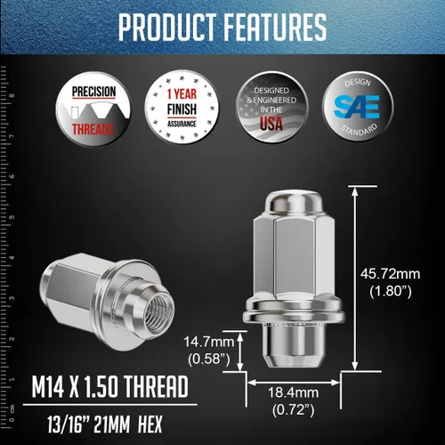 Miniatura 3 de Wheel Accessories Parts 24 tuercas de llanta M12x1.5 12x1.5 rosca OEM estilo fábrica 1.8" largo cromo 13/16" 0.827 in hexagonal para Toyota Tacoma