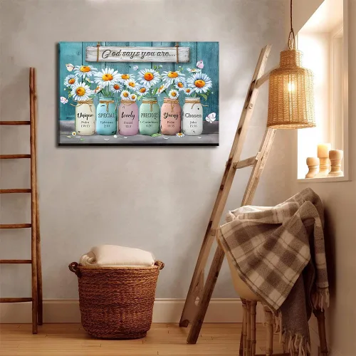 Miniatura 5 de Lienzo enmarcado con texto en inglés "God Says You Are Inspirationa", arte para pared, versículos de la Biblia, decoración de pared, póster de Flor