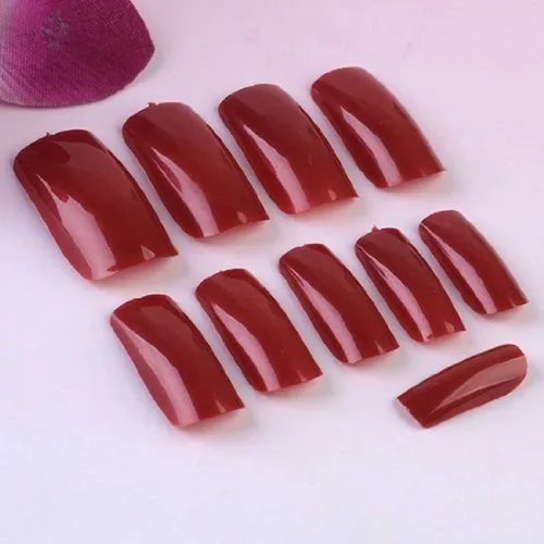 Miniatura 2 de 500pcs rojo oscuro ABS plástico francés completo falso uñas falsas puntas arte diseño de moda