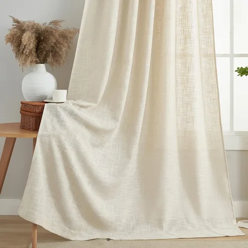 Miniatura 6 de Cortinas semitraslúcidas de lino con pestaña superior, filtrantes de luz, elegantes cortinas y cortinas para sala de estar de 52 x 63 pulgadas