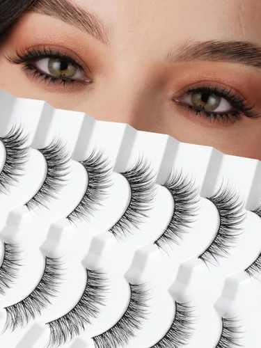 Pestañas postizas naturales de ojo de gato, pestañas falsas Wispy de 14 mm, aspecto natural, banda delgada de 0.1 mm, pestañas postizas de tira 3D,