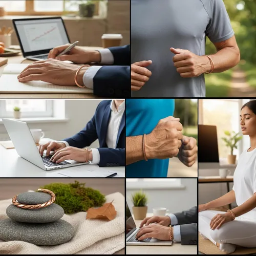 Miniatura 2 de Pulseras de cobre Touchstone regalo para hombres y mujeres joyería magnética 100% pura y sólida ajustable juego de pulseras hechas a mano