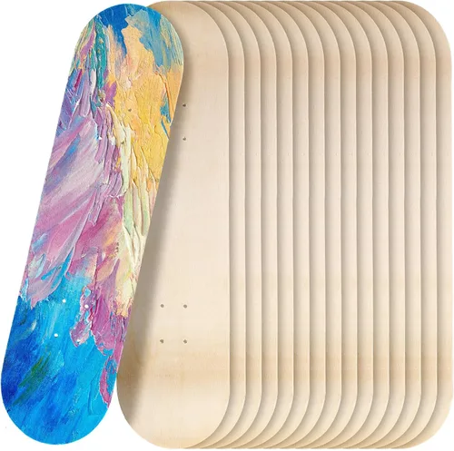 Miniatura 9 de Honoson 12 tablas de patineta en blanco a granel de 32 x 8 pulgadas, 7 capas de madera de arce liso, patineta de madera natural de doble cola