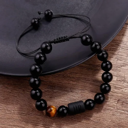 Miniatura 43 de SUMMER LOVE Father's Day Gifts Zodiac Bracelet for Men Women 10mm Natural Black Onyx Stone Star Sign Constellation Beaded Protection Bracelet