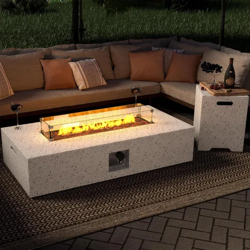 Miniatura 23 de SUNBURY Mesa de fuego de propano para exteriores de 35 pulgadas, mesa de fuego gris para patio de 50,000 BTU, mesa de fuego cuadrada de gas