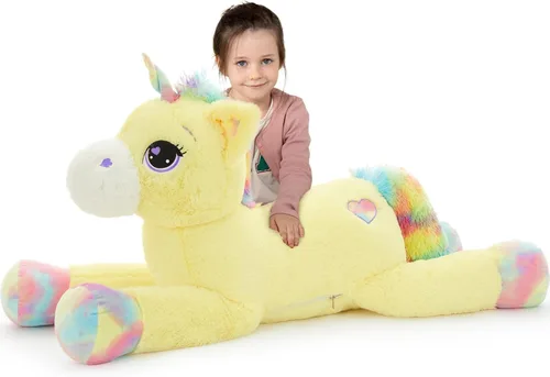 Miniatura 12 de Tezituor Juguetes de peluche de unicornio grande de 43 pulgadas, animales de peluche de unicornio blanco hueso, bonitas decoraciones de cumpleaños