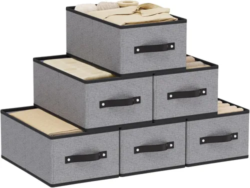 Miniatura 9 de Cestas de almacenamiento con asas, organizadores de cajones de tela, contenedores de almacenamiento para estantes de dormitorio y lavandería, 18.5 ×