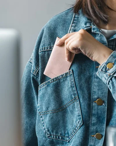 Miniatura 3 de VULKIT - Porta tarjetas de visita de cuero, organizador delgado de 2 lados para tarjetas de nombre de negocios para hombres o mujeres, Rosa
