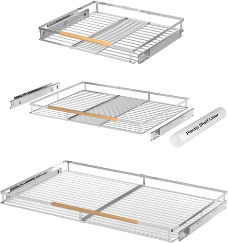 Miniatura 13 de Cajón extraíble grande y extensible, organizador de gabinete de canasta deslizante resistente para cocina, debajo del fregadero, baño, armario, 17 a