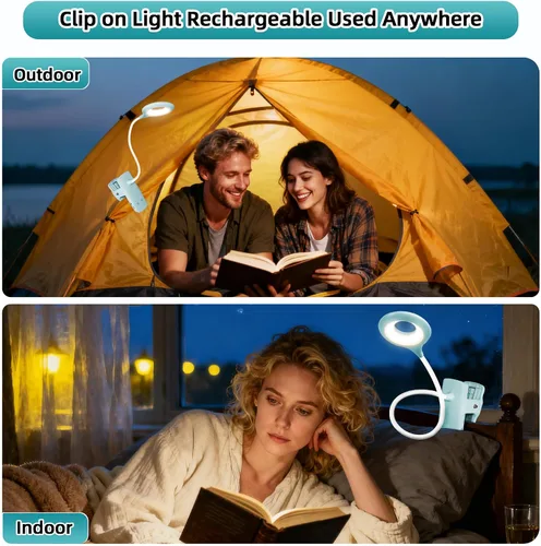 Miniatura 7 de Akynite Lámpara de escritorio LED con clip, 5 modos, 5 brillos regulables, luz de abrazadera regulable, batería recargable, lámpara de lectura
