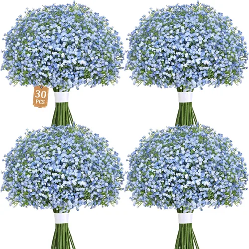 Miniatura 15 de Dolicer 10 piezas de flores artificiales de aliento de bebé, flores artificiales de aliento de bebé de tallo largo azul, paquete a granel de flores