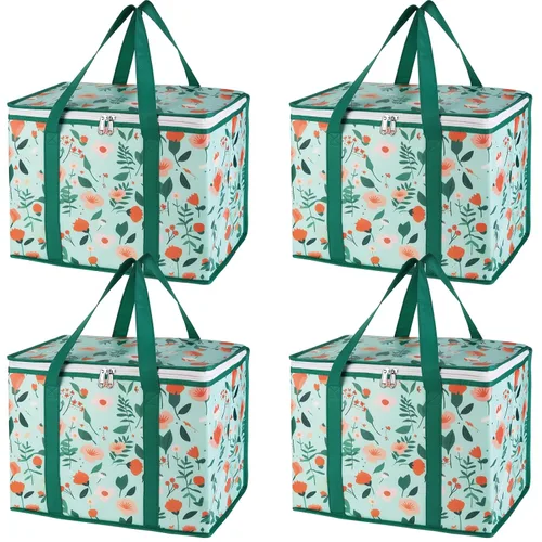 Miniatura 12 de Bolsa térmica, suave y aislada, bolsa de alimentos plegable para entrega de alimentos, portátil, color negro, paquete de 4, tamaño L