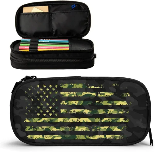 Miniatura 11 de Estuche para lápices de camuflaje, organizador de gran capacidad con 2 compartimentos y cremallera duradera
