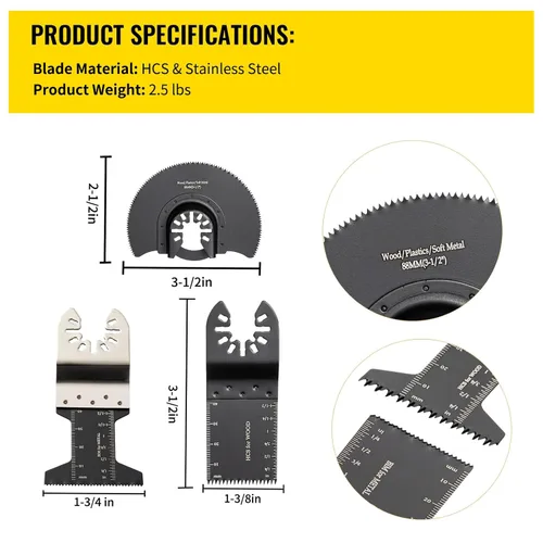 Miniatura 7 de Happybuy Hojas de sierra oscilantes de 50 piezas, juego de cuchillas multiherramienta de liberación rápida. Cuchillas HCS para madera, plástico