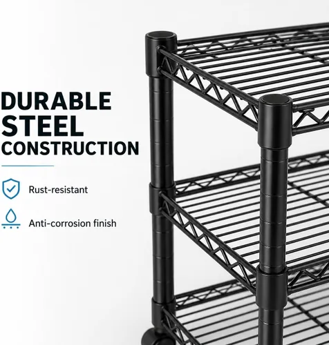 Miniatura 6 de Simple Deluxe 3-Tier Heavy Duty Adjustable Storage Shelf with Wheels, 23.23”W x 13.39”D x 30.31”H, Mobile or Stationary Metal Shelving Unit, Easy