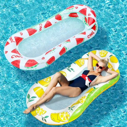 2 balsas inflables para piscina con reposacabezas de 59 x 31 pulgadas, flotadores de bronceado solar para adultos, hamaca de agua fría, silla para