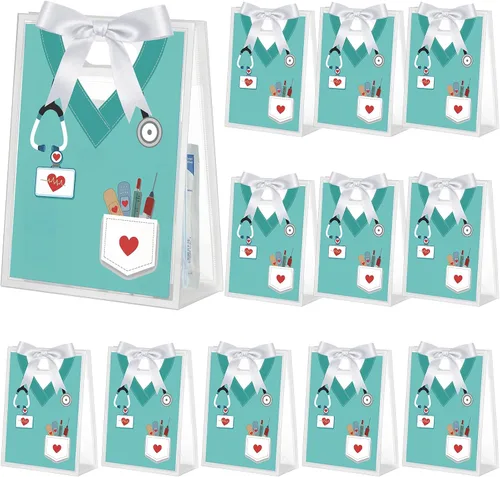 Miniatura 10 de Thenshop Paquete de 12 bolsas de regalo para la semana de la enfermera a granel de 7.8 x 7.8 x 3 pulgadas, de cloruro de polivinilo