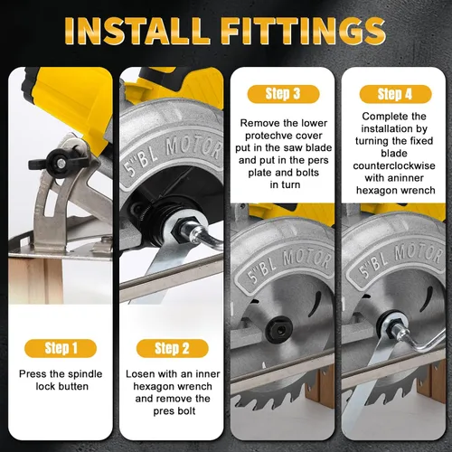 Miniatura 4 de Sierra circular inalámbrica de 5 pulgadas para batería Dewalt de 20 V (sin batería), sierra de madera eléctrica con motor sin escobillas, bisel