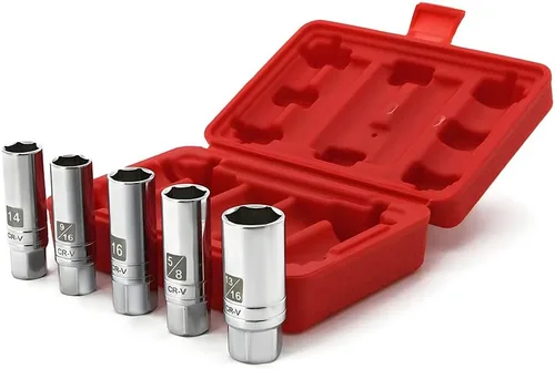 5 piezas de juego de enchufes de bujía magnéticos Incluye 14 mm 16 mm de enchufe de pared delgada y 9/16-pulgadas 5/8-pulgadas y 13/16-pulgadas