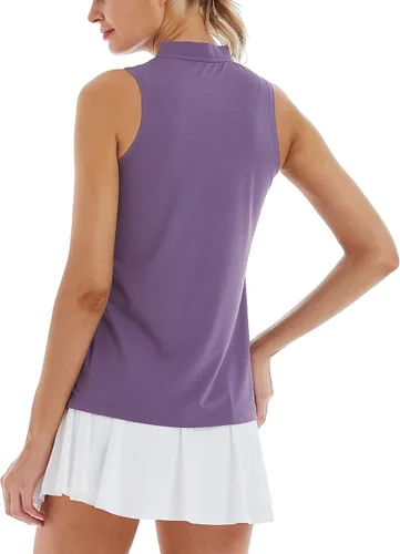 Miniatura 2 de LastFor1 Polo de golf sin mangas para mujer, con cremallera UPF 50+, protección UV, ajuste delgado, secado rápido, ligero