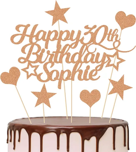 Miniatura 18 de Decoración personalizada para tarta de cumpleaños con cualquier edad y nombre, decoración de pastel de fiesta 16 18 21 40 60, tarjeta con purpurina